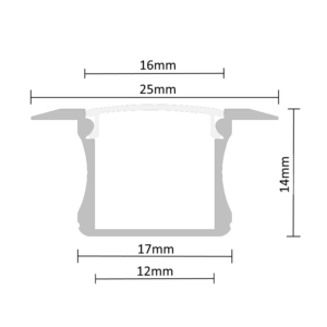 Alumiiniumprofiil 2m, süvistatav 12(25) x 14mm, hõbe