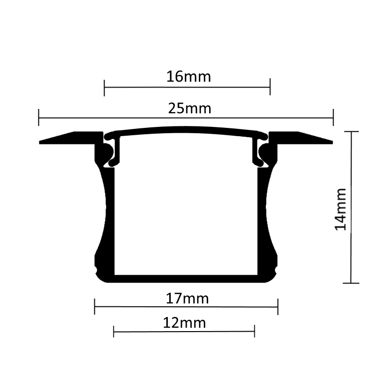 Alumiiniumprofiil 3m, süvistatav 12(25) x 14mm, must - Image 3