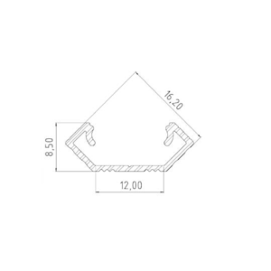 Alumiiniumprofiil GLC1 2m pinnapealne nurk 16,2x12x8,5x2020mm, valge