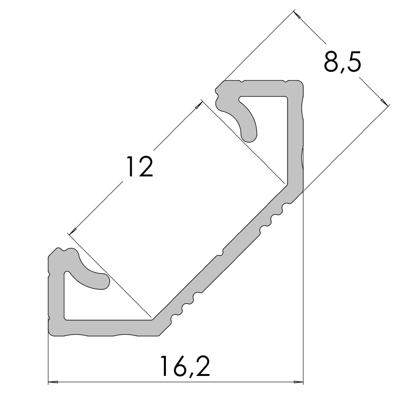 Alumiiniumprofiil GLC1 2m pinnapealne nurk 16,2x12x8,5x2020mm, must - Image 2